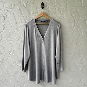 Susan Graver Weekend Women's 1XP Gray Long Sleeve Petite Jersey Cardigan NWOT